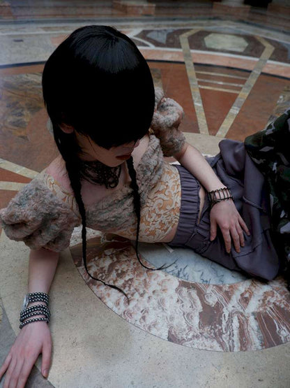 Patchwork Sheer Bud Strap Court Top【s0000015145】