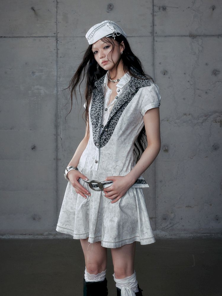 Short Sleeve Fake Two Piece Spliced Shirt Dress【s0000013466】