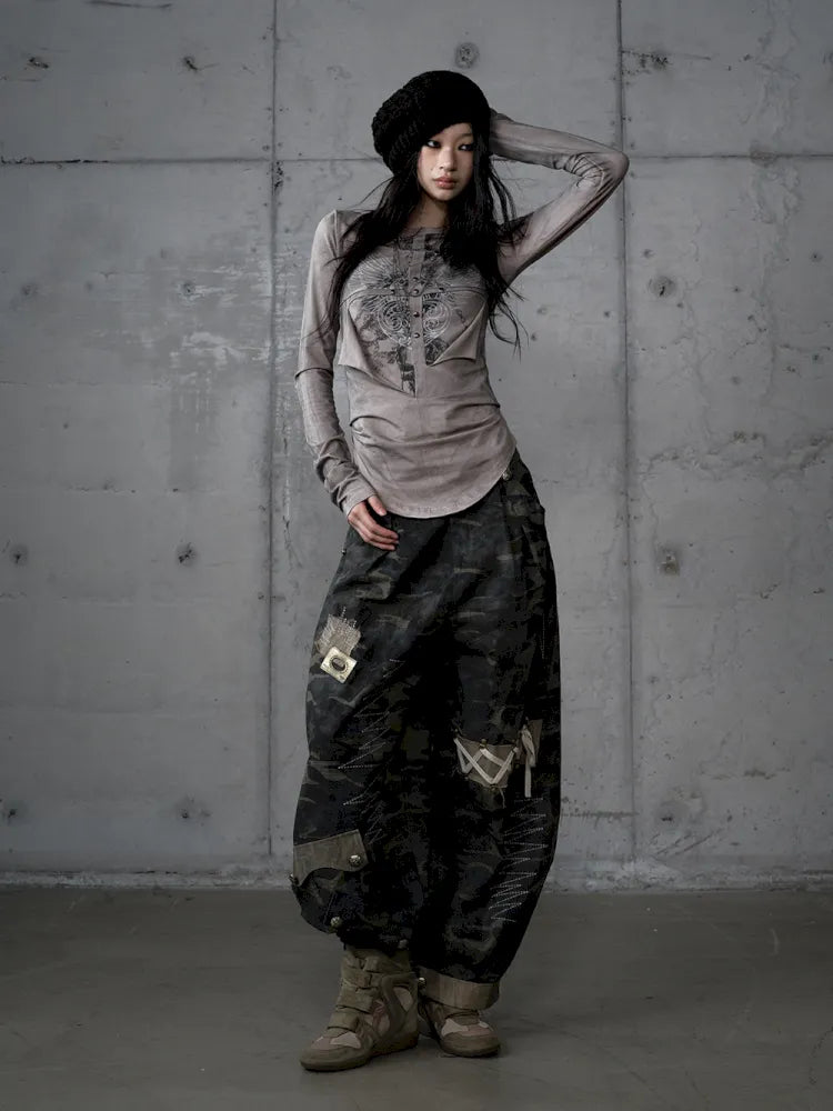 Deconstructed Print Long-Sleeve Knit Base【s0000014117】