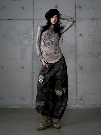 Deconstructed Print Long-Sleeve Knit Base【s0000014117】