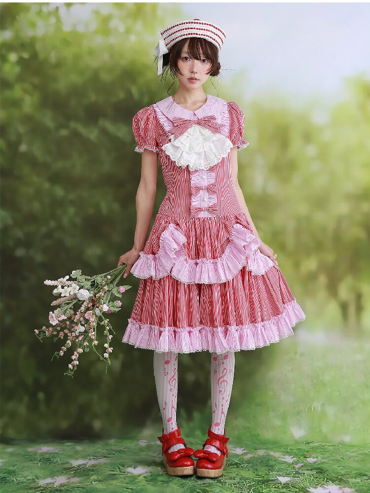 Vintage Red Striped Skirt Dress【s0000016551】
