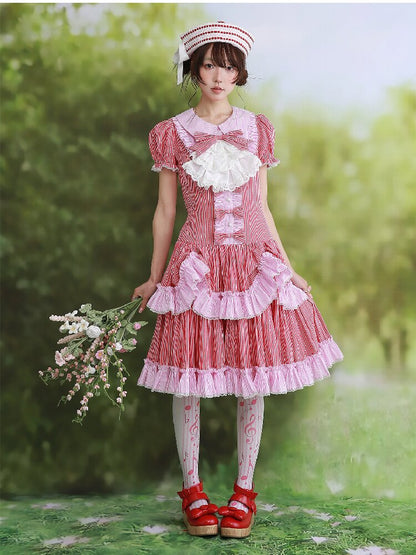 Vintage Red Striped Skirt Dress【s0000016551】