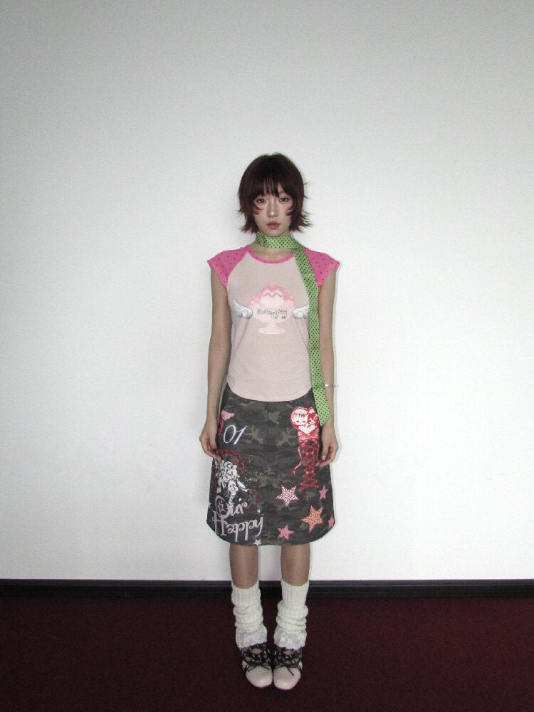 Graffiti Print Camouflage Skirt【s0000018659】