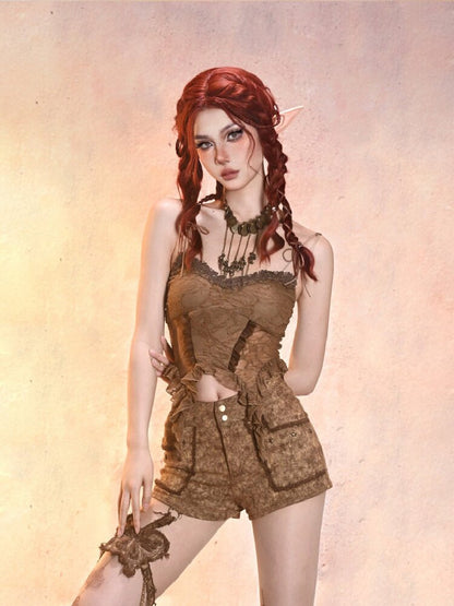 Hollowed out sexy pure desire retro sense halter top【s0000013505】