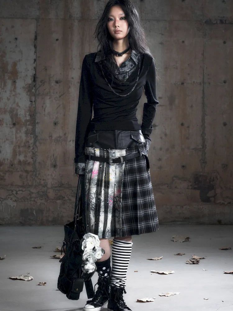 Checkered Belt Pleated Skirt【s0000013962】