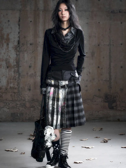 Checkered Belt Pleated Skirt【s0000013962】