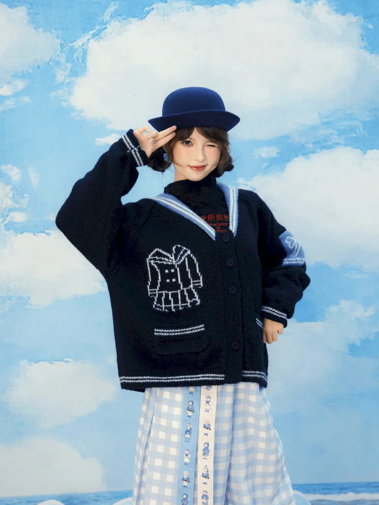 Contrasting Navy Collar Knit Cardigan【s0000014155】