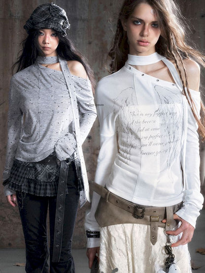 Cross Print Long Sleeve Knit Slouchy T-Shirt【s0000013892】