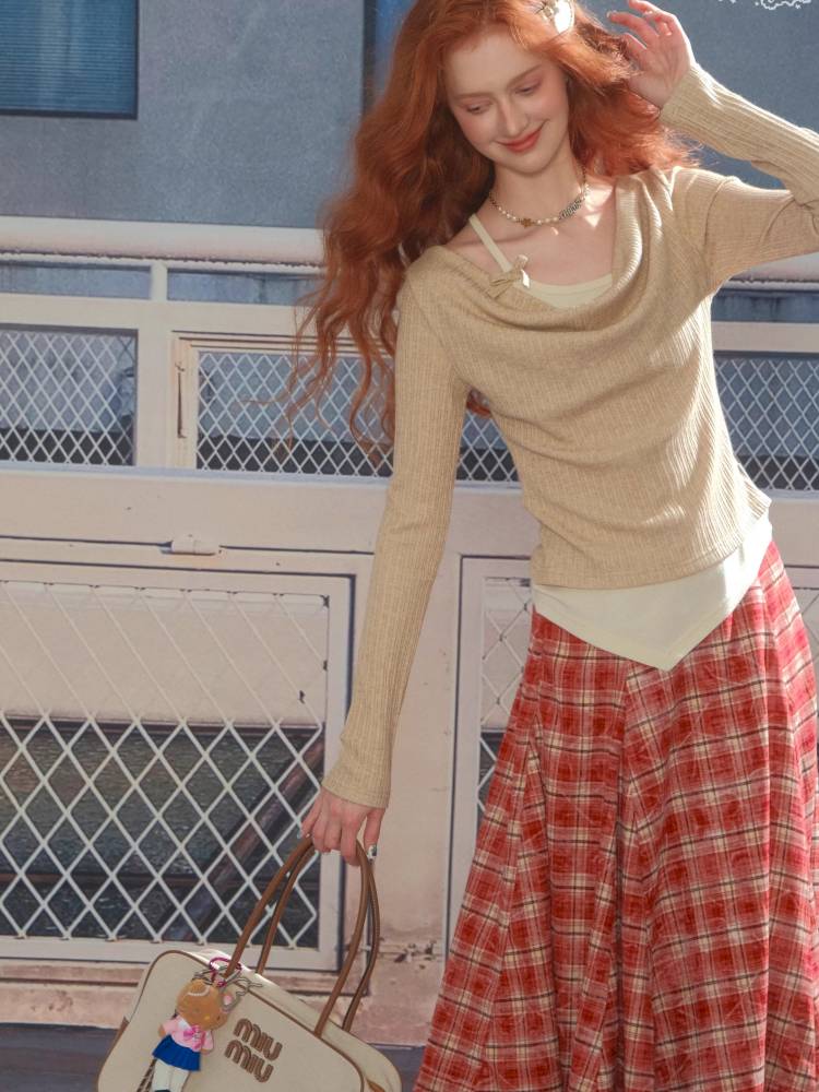 Slim Fit Top Long Sleeve Knit T-Shirt【s0000014354】