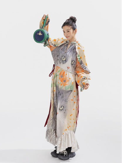 인쇄 된 길고 느슨한 드레스 [S0000011312]