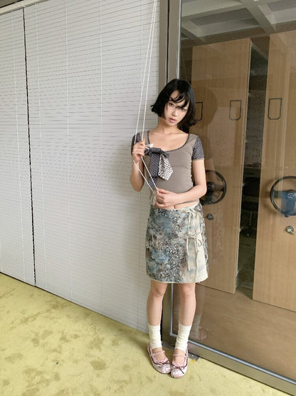Leopard Lace Panel Midi Skirt【s0000018094】