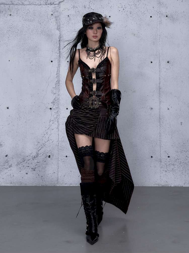 Dark Court Openwork Lace Leather Camisole【s0000014920】