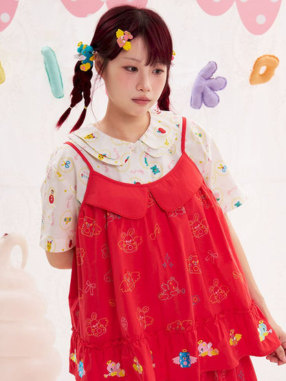 Animal Angel Heavy Embroidery Red Camisole Top【s0000013186】