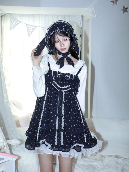 Polka Dot Floral Bud Chiffon Spaghetti Strap Dress【s0000013971】