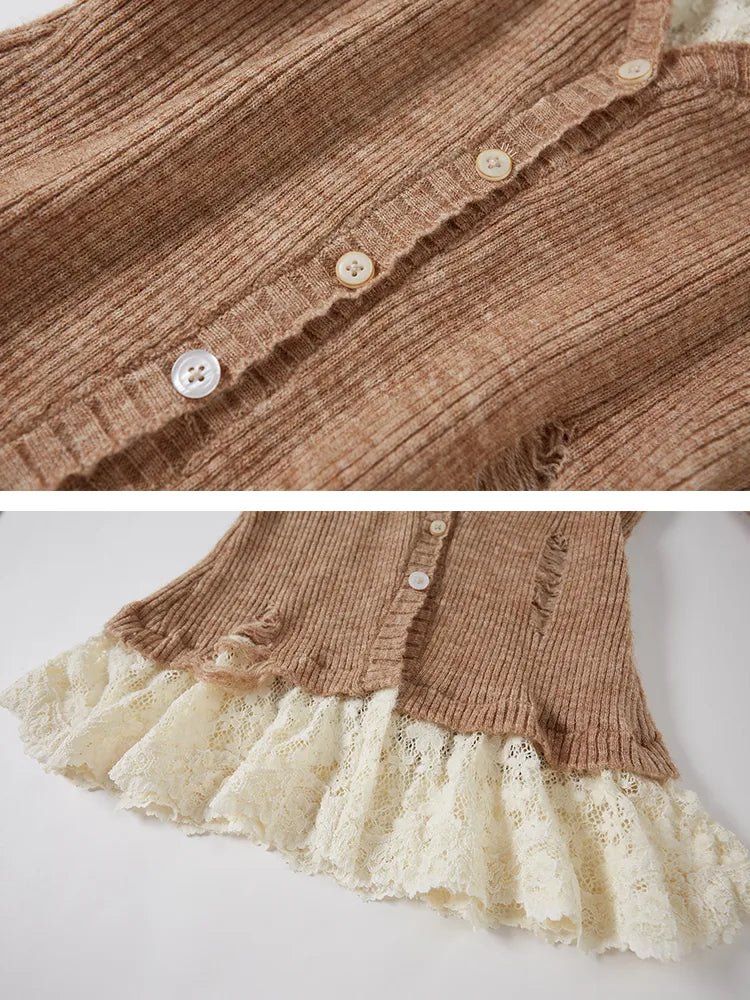 Slim-Fit V-Neck Off-Shoulder Knit Cardigan【s0000014061】