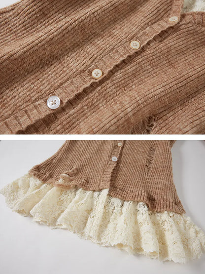 Slim-Fit V-Neck Off-Shoulder Knit Cardigan【s0000014061】