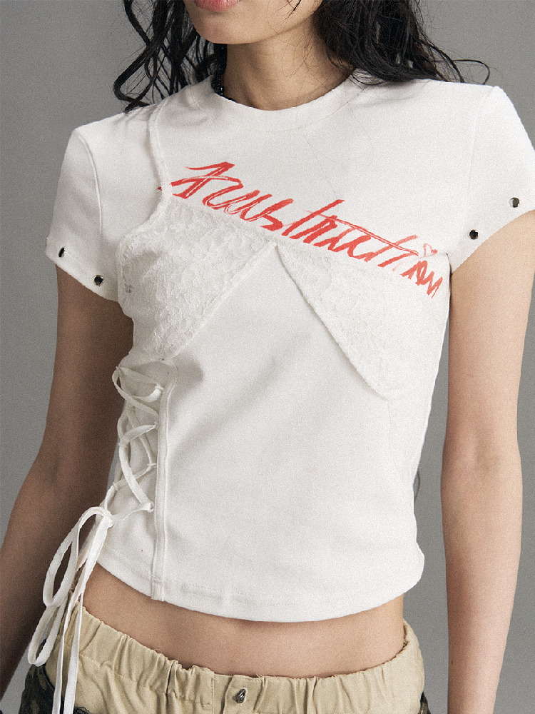 Lace Print Slim Short Sleeve T Shirt【s0000017771】