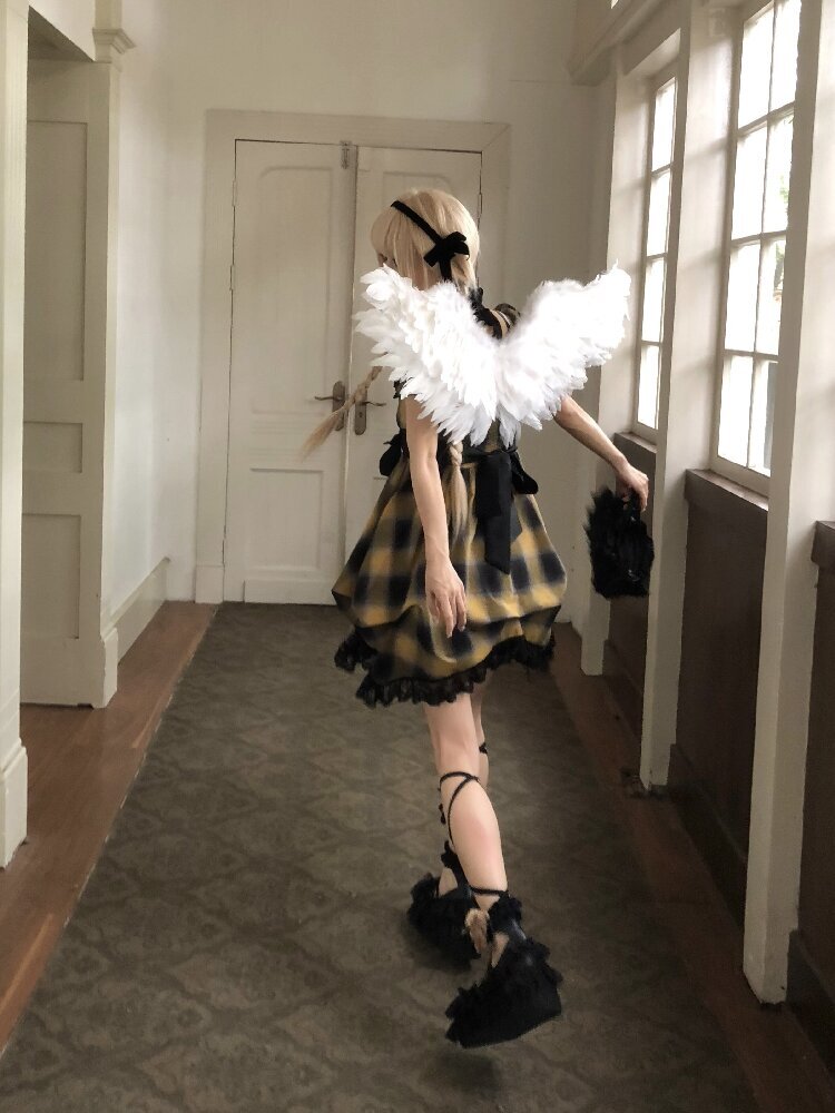 Plaid Puff Sleeve Lantern Dress【s0000016892】