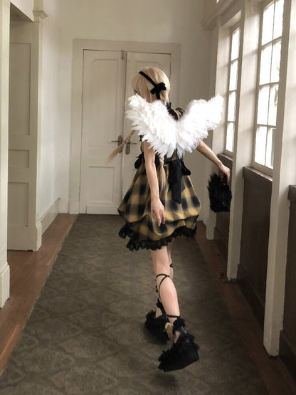 Plaid Puff Sleeve Lantern Dress【s0000016892】