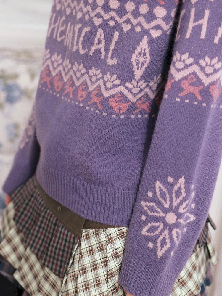Two-Way Fair Isle Chunky Knit Pullover Sweater【s0000013994】