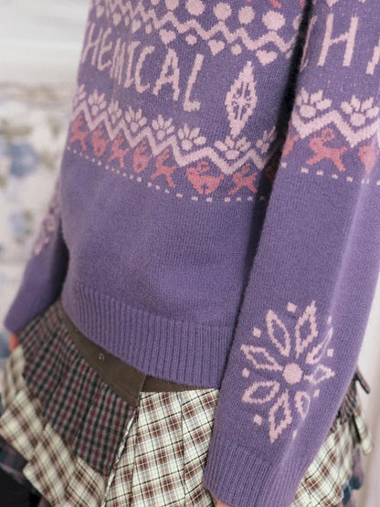 Two-Way Fair Isle Chunky Knit Pullover Sweater【s0000013994】