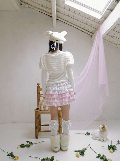 Pink Grid Gradient Lace Short Skirt【s0000014940】