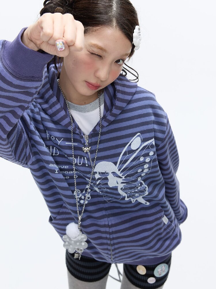 Vintage Striped Hooded Sweatshirt【s0000016380】