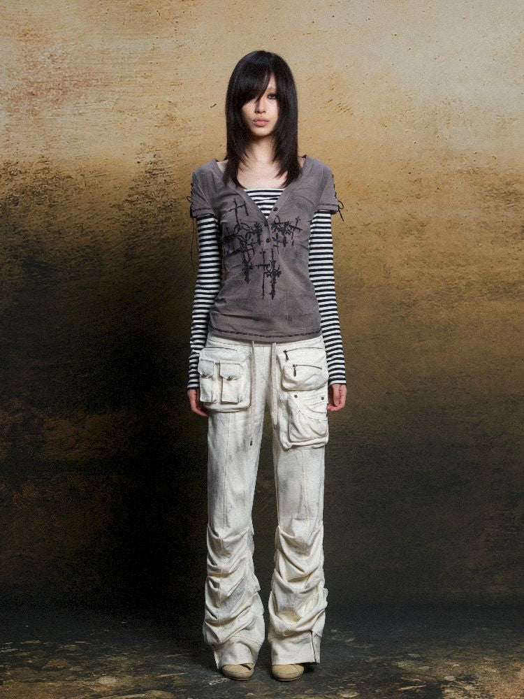 토템 크로스 인쇄 긴 슬리브 티셔츠 [S0000011819]