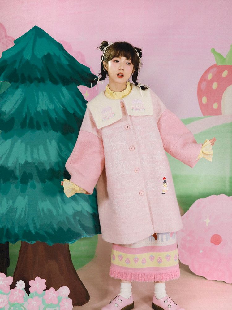 Dollhouse Embroidered Colorblocked Tweed Coat【s0000005691】