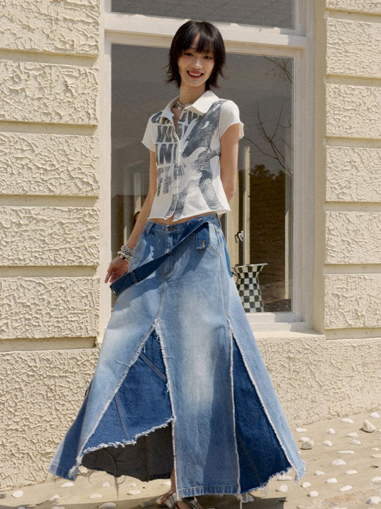 Irregular splicing denim back dress【s0000012431】