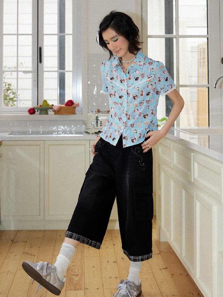 Lace Printed Short Sleeve Shirt【s0000016653】