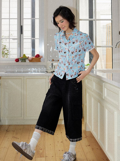 Lace Printed Short Sleeve Shirt【s0000016653】