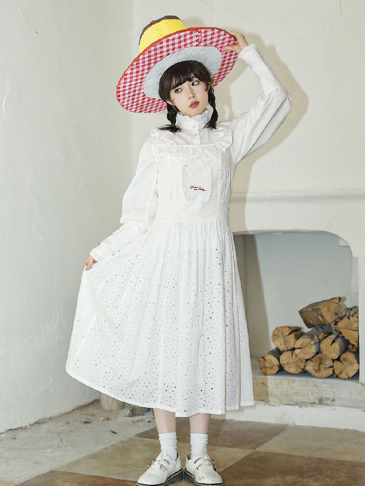 Embroidered Pure White Vest Dress [S0000010909]