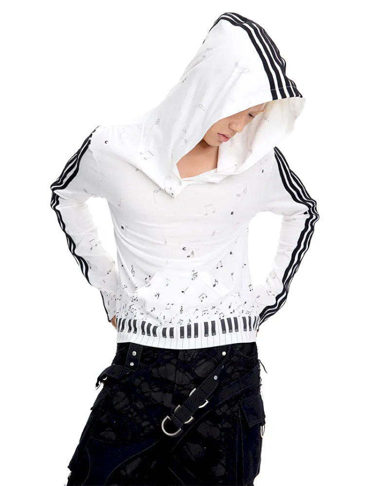 Piano Note Print Pullover Long-Sleeve Sweatshirt【s0000014100】