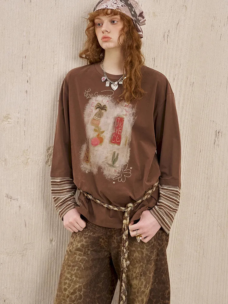 Patchwork Oversized Long-Sleeve T-Shirt【s0000014044】