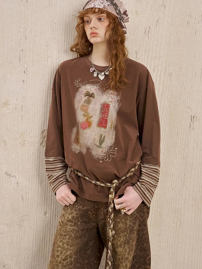 Patchwork Oversized Long-Sleeve T-Shirt【s0000014044】