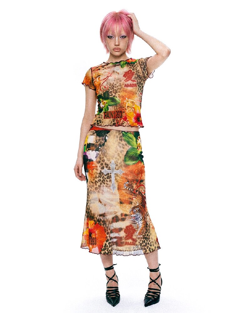 Leopard Print Mesh Mermaid Dress Set【s0000017450】
