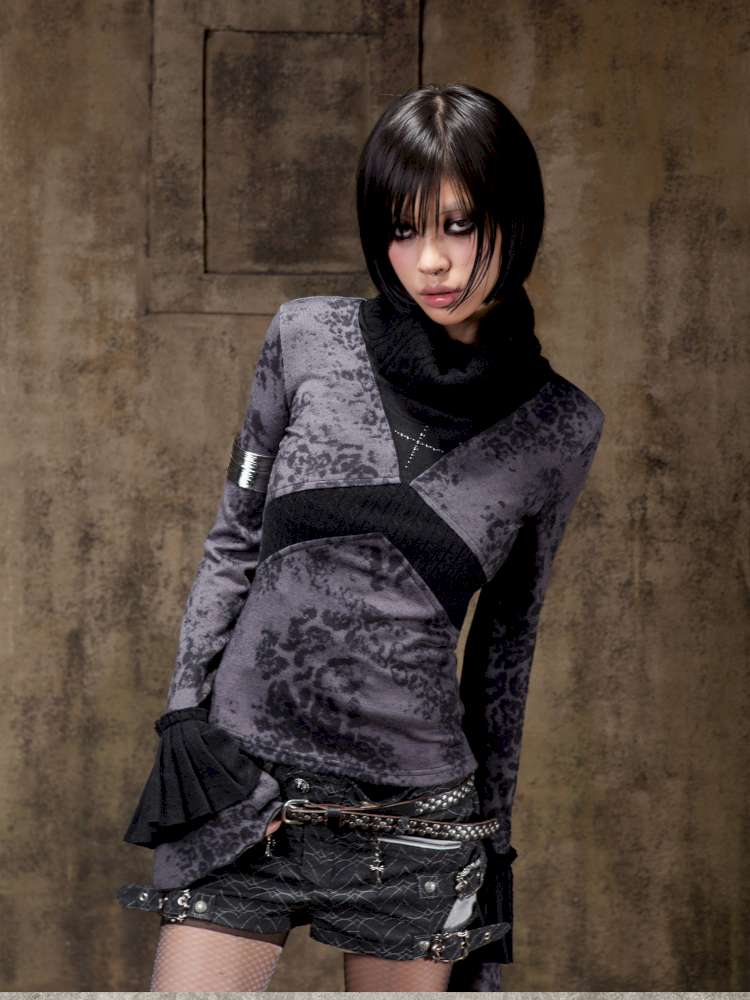 Contrast Slim Knit Long Sleeve Tee【s0000015083】