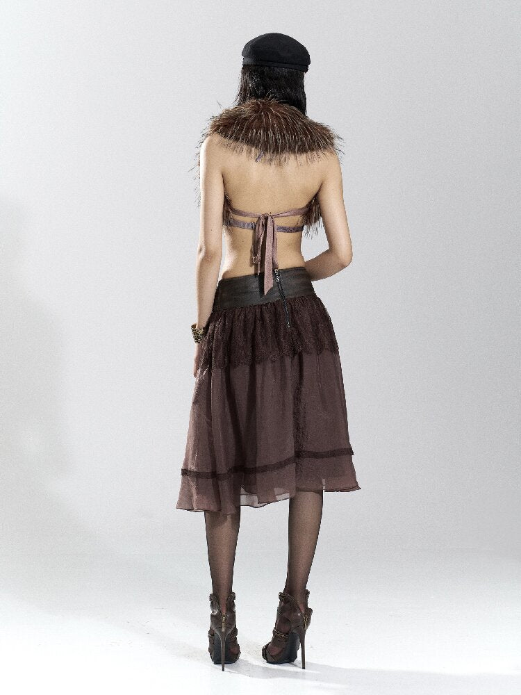 Vintage PU Leather Mesh Umbrella Skirt【s0000018474】
