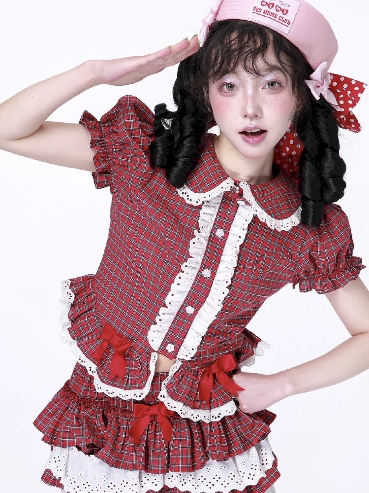 Plaid Short Sleeve Blouse【s0000012189】