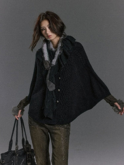 Detachable Fur Collar Twisted Cape Jacket【s0000019245】