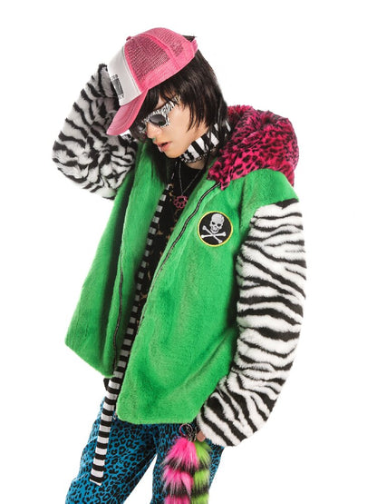 Neon Leopard Skull Patchwork Coat【s0000019279】
