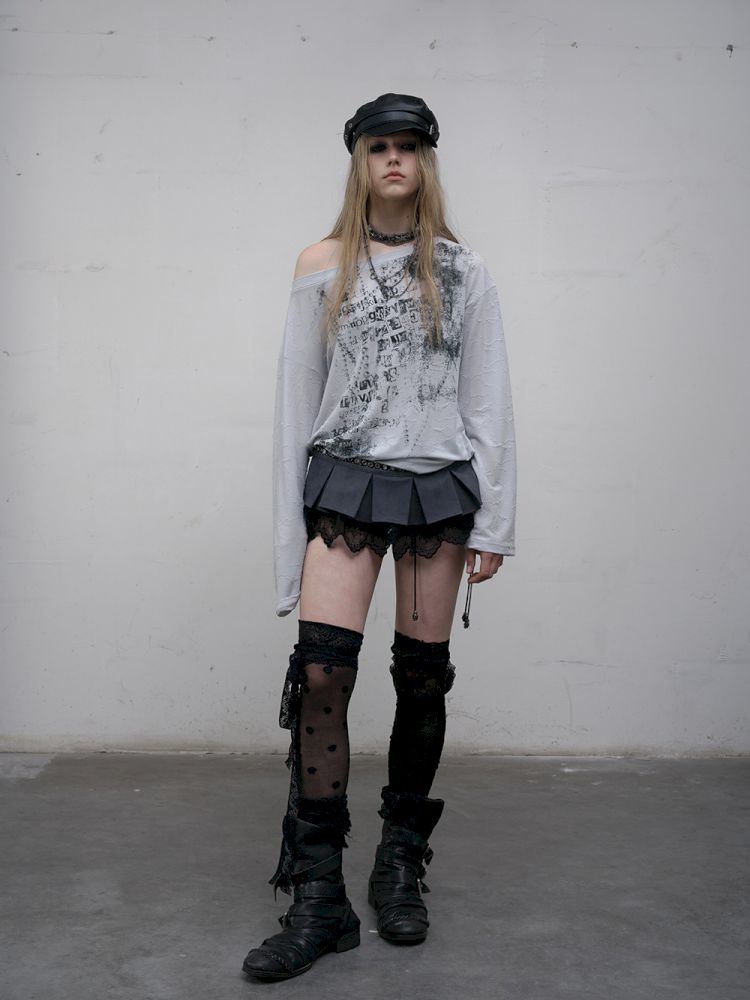 One-shoulder long-sleeved T-shirt【s0000012613】