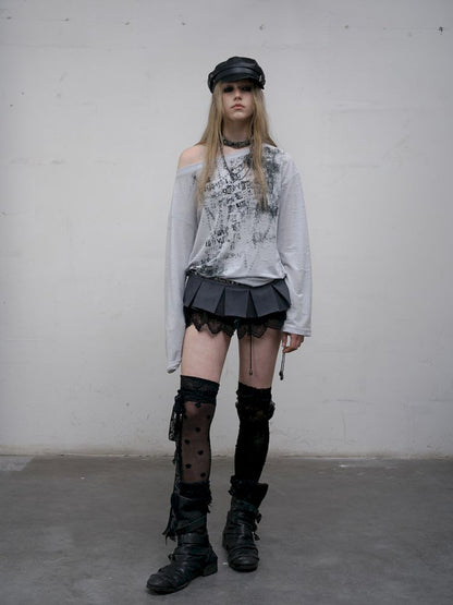 One-shoulder long-sleeved T-shirt【s0000012613】