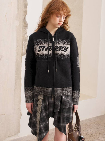 Hooded Black Knit Cardigan【s0000014387】