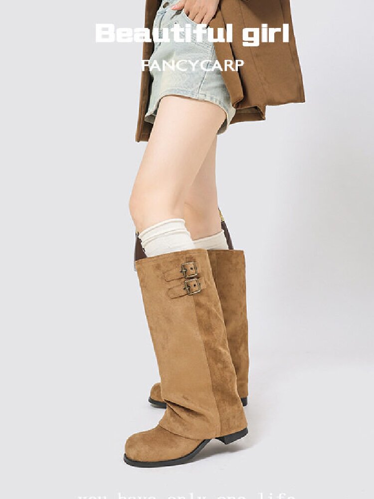Pleated Belt Buckle Knight Boots【s0000015721】