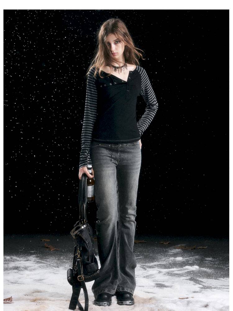 Leather-Trimmed Patchwork Pleated Jeans【s0000014424】