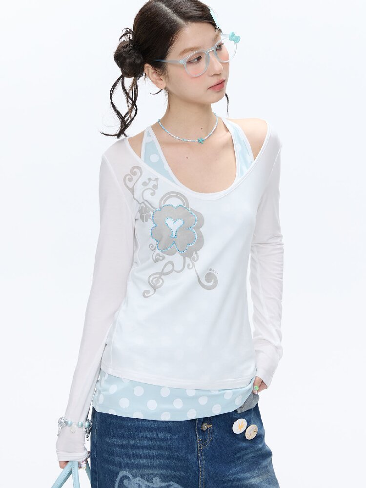 Mint Polka Dot Vest Two Piece Top【s0000016401】