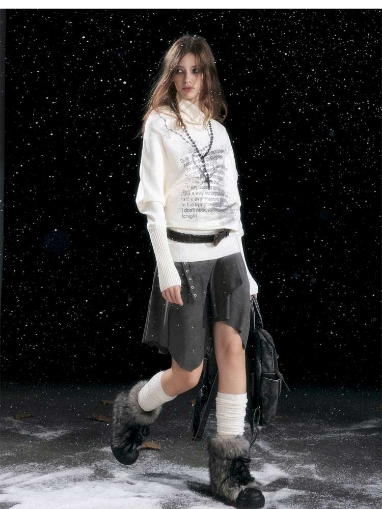 Graffiti Bat Sleeve Pleated Sweater【s0000014669】