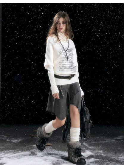 Graffiti Bat Sleeve Pleated Sweater【s0000014669】